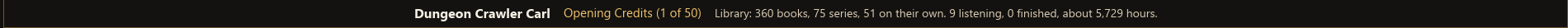 Book title Dungeon Crawler Carl, chapter Opening Credits (1 of 50), and the library count.